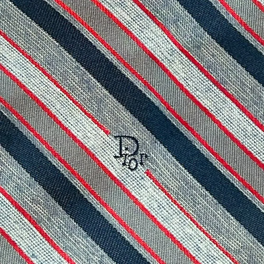 Christian Dior Striped Print Mens Neck Tie Blue Navy Red Woven Made in USA